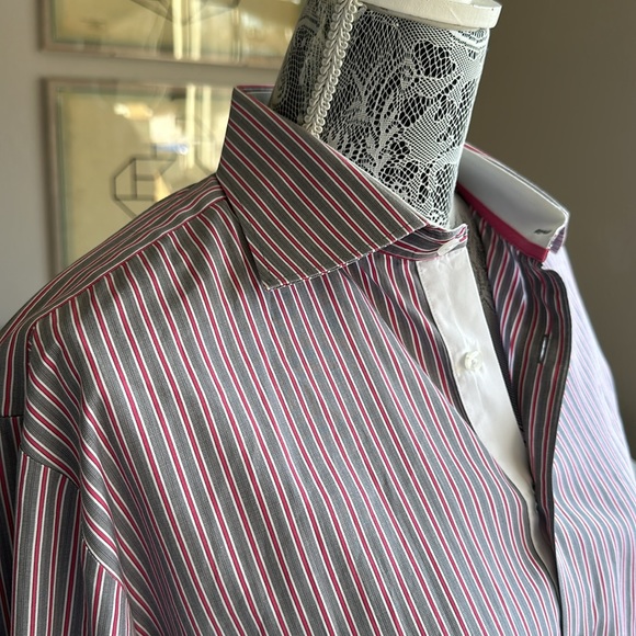 Pink Thomas Pink Slim Fit Gray & Pink long sleeve collared men’s dress shirt - Picture 2 of 14